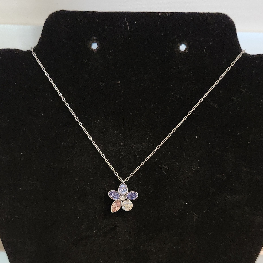 Swarovski Pink and Purple Crystal Flower Necklace